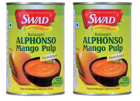 SWAD Alphonso Mango Pulp 450g Tin, Pack of 2 - No Added Preservatives