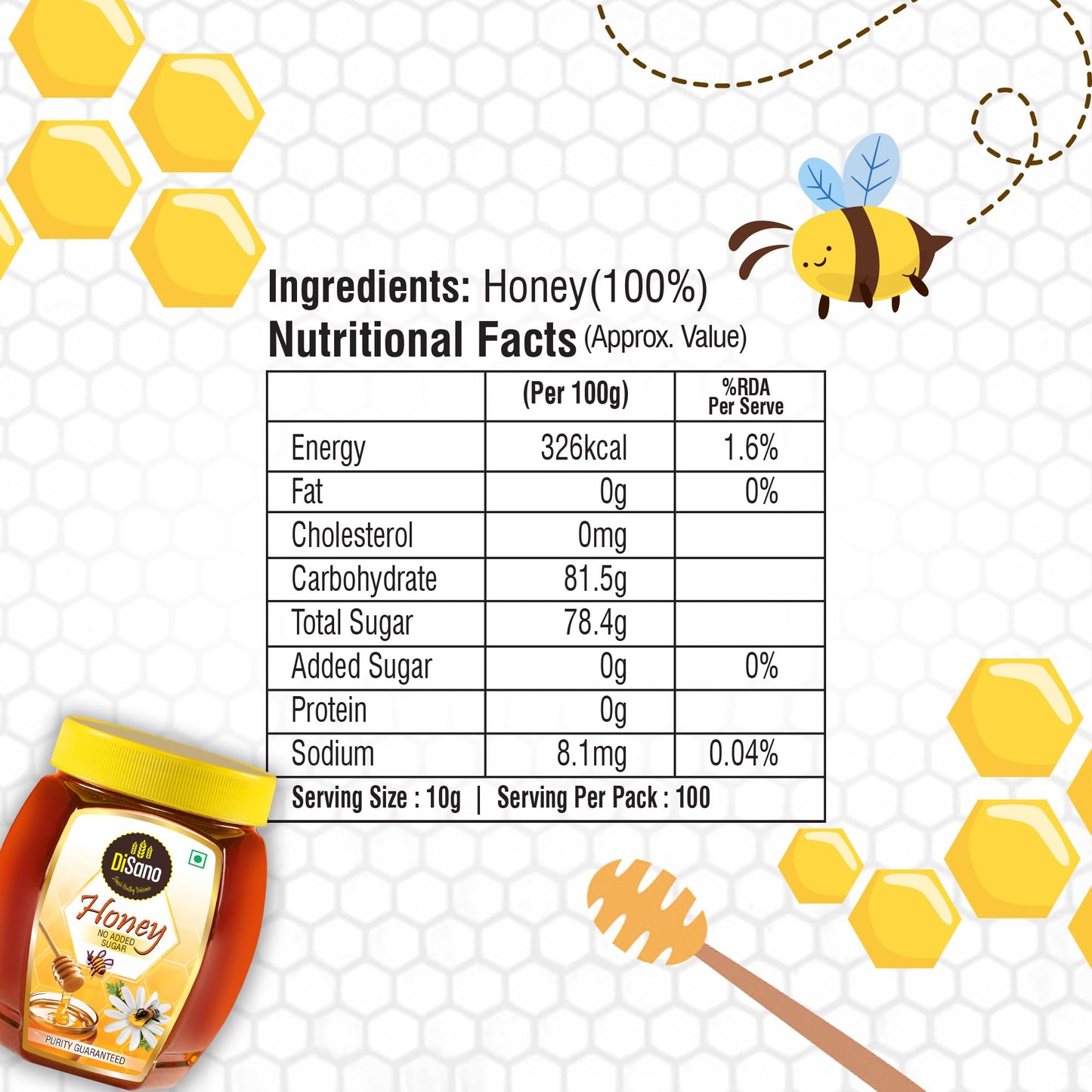 DiSano Pure Honey 1Kg - No Added Sugar, Fresh, Natural Sweetener
