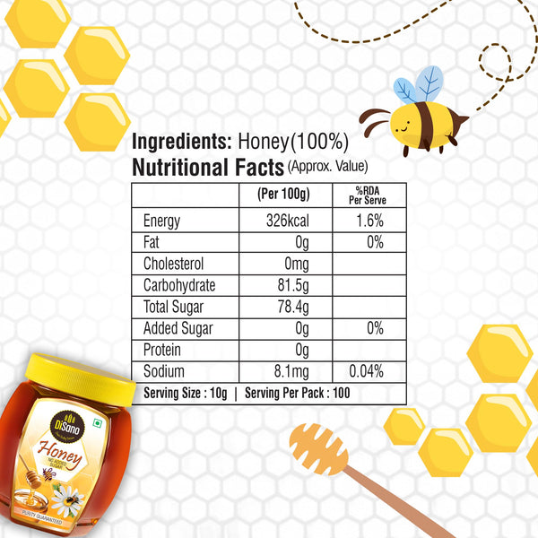 DiSano Pure Honey 1Kg - No Added Sugar, Fresh, Natural Sweetener