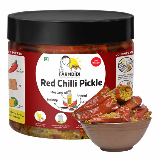 FarmDidi Bharwa Lal Mirch Pickle 325g | Homemade Red Chilli Achar | No Preservatives, Mustard Oil