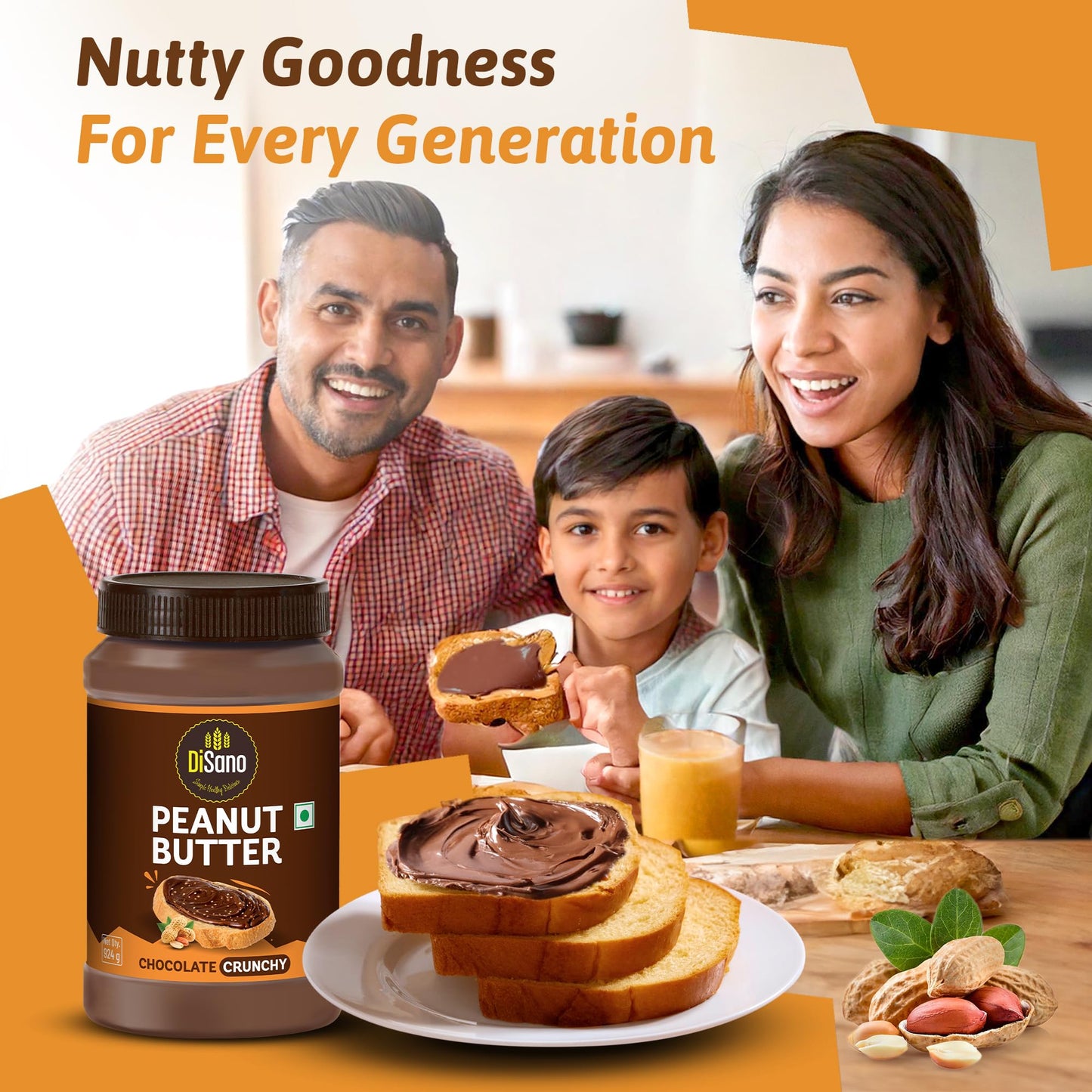 DiSano Chocolate Peanut Butter Crunchy, 924g - Nut Butter Spread, 23g Protein, Gluten-Free