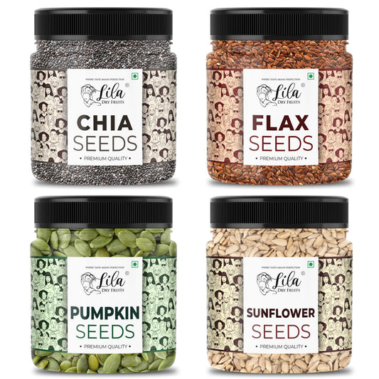 LILA DRY FRUITS Superseed Combo (Chia, Pumpkin, Sunflower & Flax) 1kg Jar Pack | Low-Calorie Diet Snack