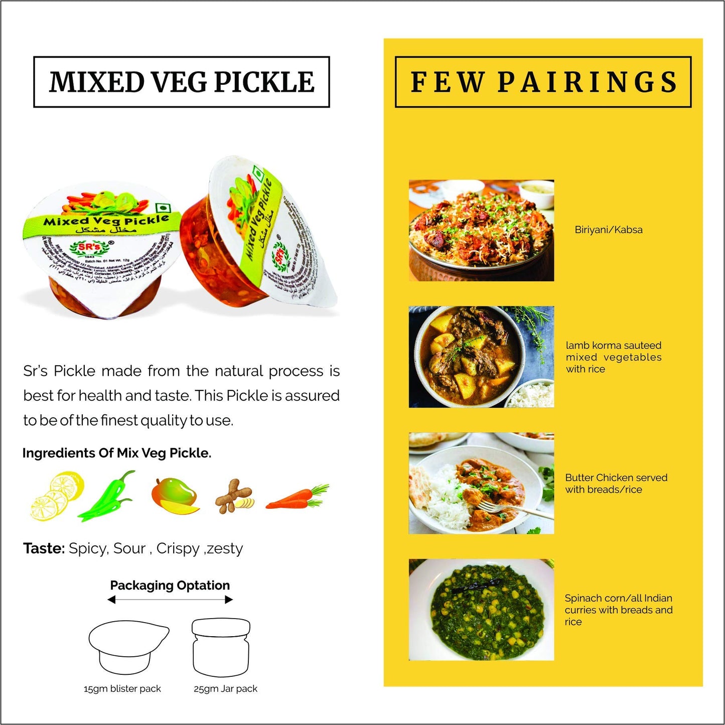 DELICASIA Mixed Veg Pickle 15 gm Chotu Pack (Pack of 48) - Gluten Free, Low Oil, Fresh Ingredients