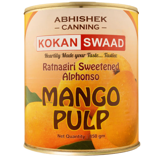 KOKANSWAAD Canned Alphonso Mango Pulp 850g - Sweetened, Non-GMO, No Preservatives