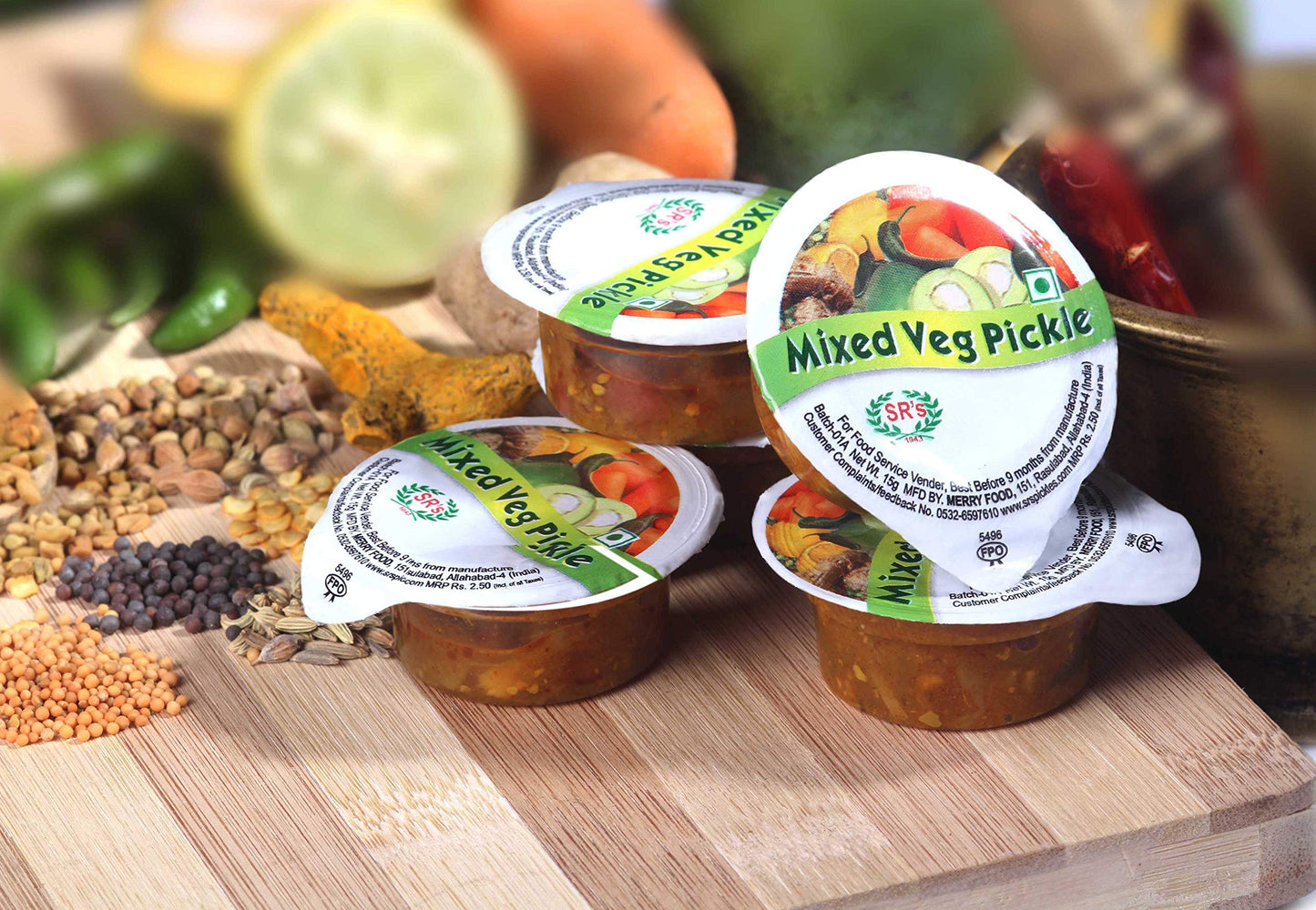DELICASIA Mixed Veg Pickle 15 gm Chotu Pack (Pack of 48) - Gluten Free, Low Oil, Fresh Ingredients